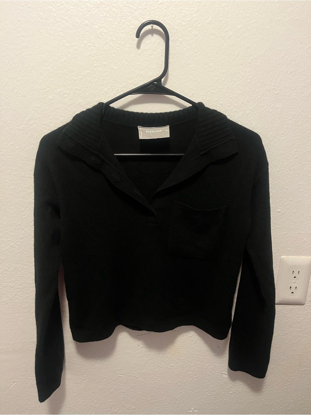 Everlane Cashmere & Wool Black Ribbed Collar Knit Top